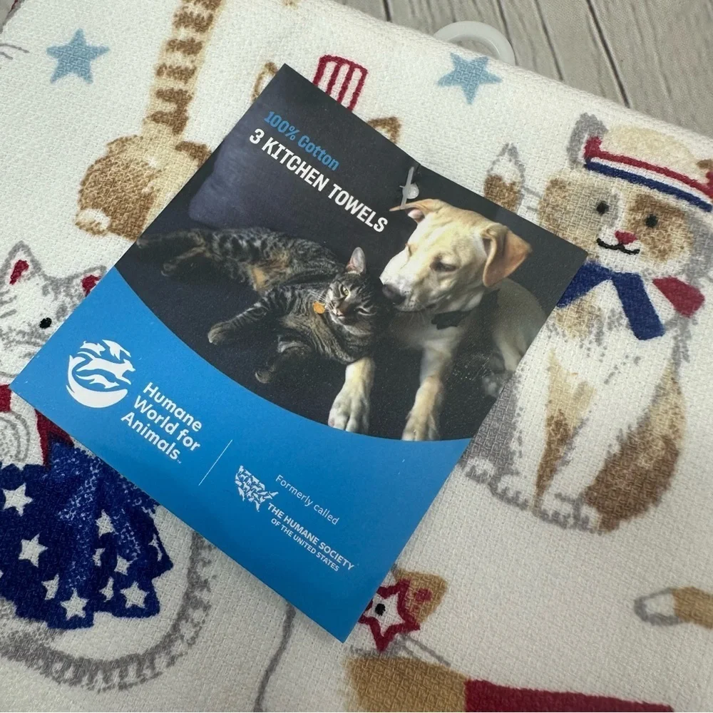 NWT 100% cotton Patriotic Cat Print Kitchen Towel set of 3